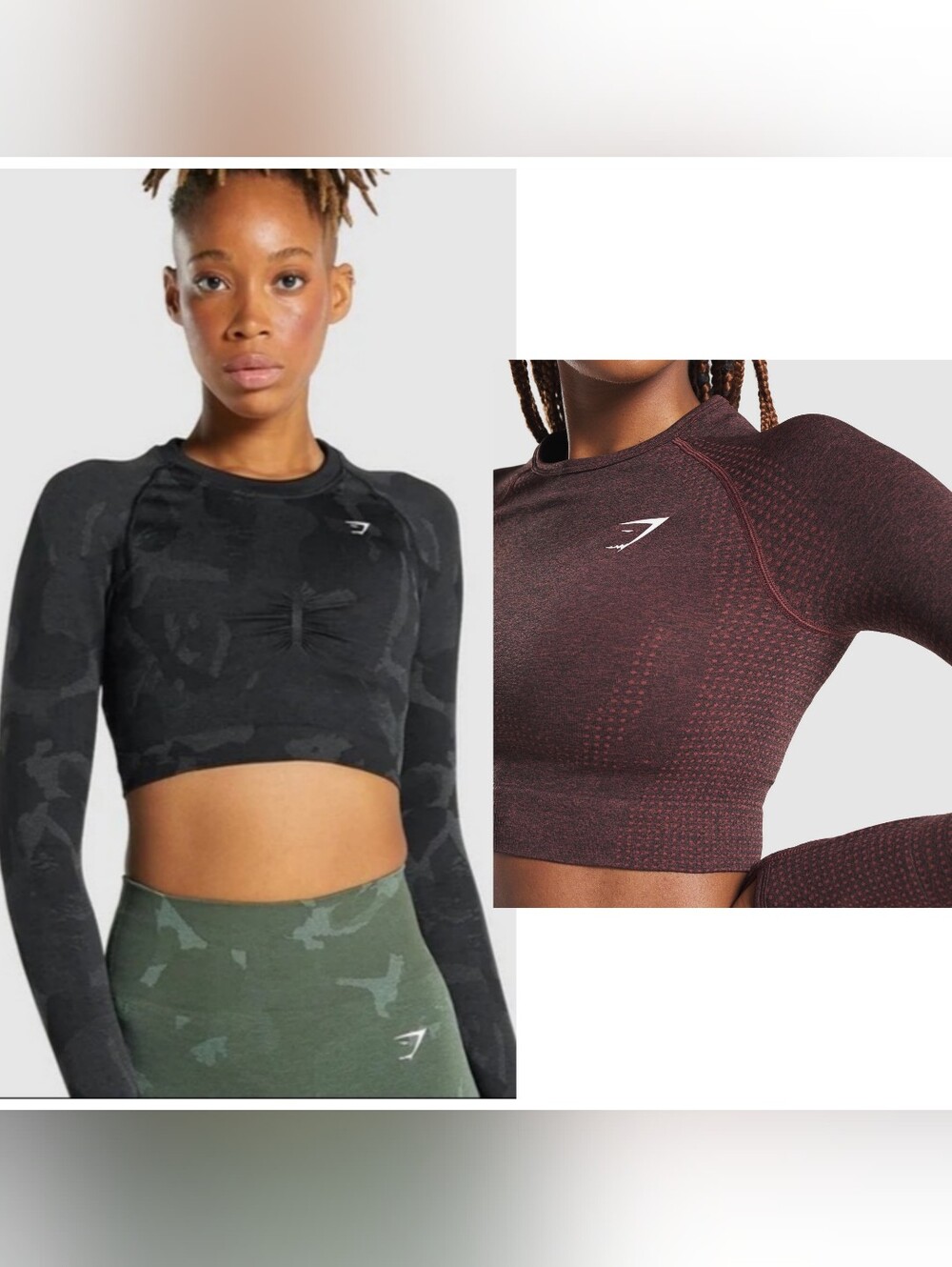 Bundle Gymshark Vital Seamless Long Sleeve Crop Top, Small, Gray Camo/Brown